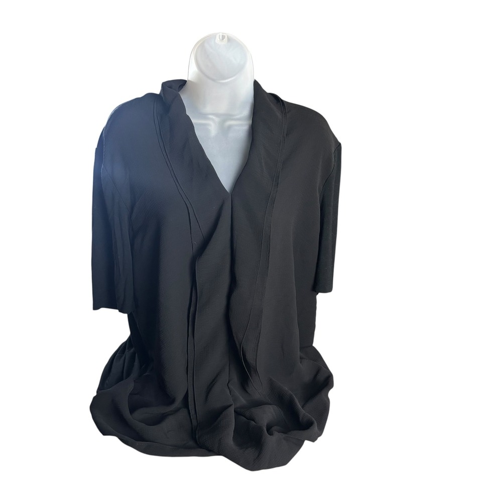 H by Halston Drape Front Top Women Large Black Mixed Media Casual Chic